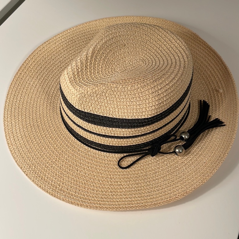 Cream and black beach hat